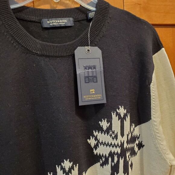 NWT $175 Scotch & Soda Wool Sweater Large Colorblock Snowflake Intarsia - Picture 3 of 8